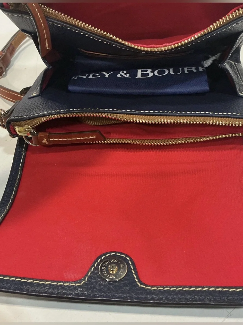 Dooney & Bourke Navy Pebble Leather Crossbody with Brown Strap
